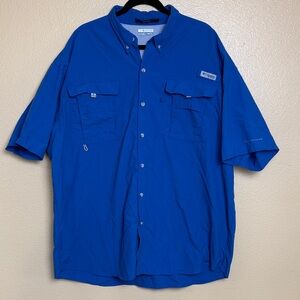 Columbia Men’s Short Sleeve Bahama Royal Blue Button-Down Fishing Shirt